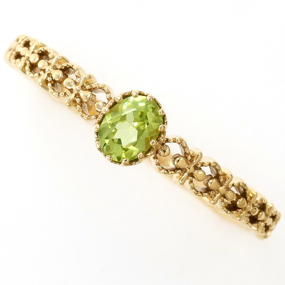 K10 10K YG Yellow Gold Ring with 1 Peridot Stone, Total Weight 0.8g, Jewelry